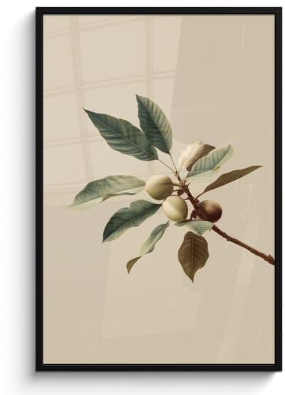 Poster in lijst - Fotolijst 80x120 cm - Posters - Tak - Groene Bladeren - Vruchten - Posterlijst zwart - Decoratie - Wanddecoratie woonkamer - Muurdecoratie slaapkamer