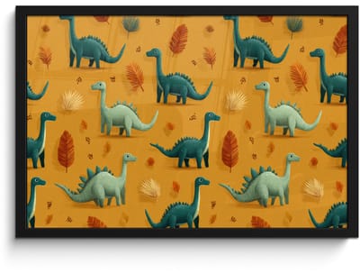 Poster in lijst - Fotolijst 60x40 cm - Posters - Dinosaurussen - Stekels - Herfstbladeren - Bruin - Posterlijst zwart - Decoratie - Wanddecoratie woonkamer - Muurdecoratie slaapkamer