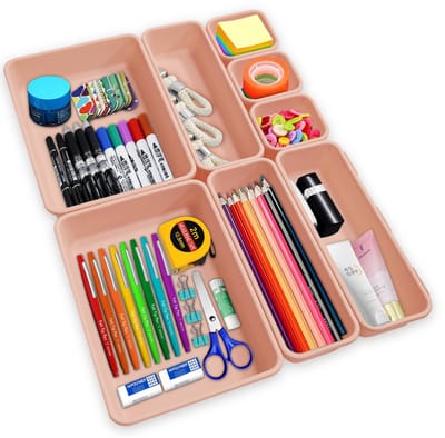Unyqoos® Lade-organizerset met 8 veelzijdige opbergdozen voor thuis en kantoor in roze en groen