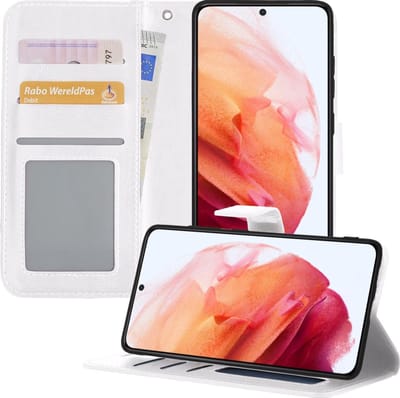 Hoesje - Geschikt voor Samsung Galaxy S21 Plus - Luxe Bookcase - Walletcase Hoes - Portemonnee - Cover - Telefoonhoes - Wit