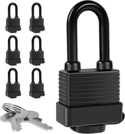 Weerbestendige Hangslot met 2 Sleutels, 6 Stuks, 44 mm Lange Schakel, Ideaal voor Tuinhuisjes en Buitenopslag, Roestvrij en Duurzaam