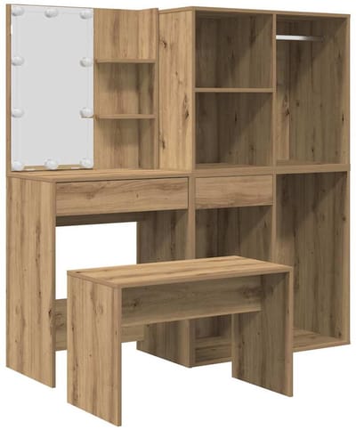 vidaXL - Kaptafelset - met - LED-verlichting - bewerkt - hout - artisanaal - eiken