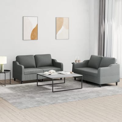 vidaXL - 2-delige - Loungeset - met - kussens - stof - donkergrijs