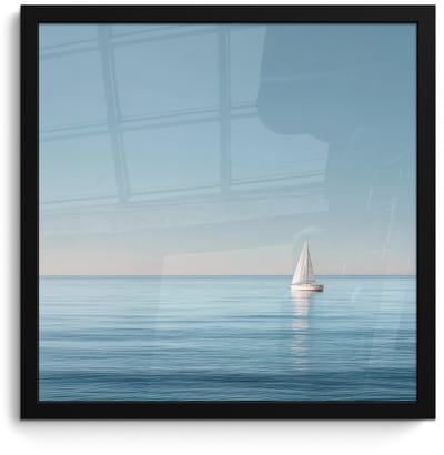 Poster in lijst - Fotolijst 40x40 cm - Posters - Zeilbootje - Kalme zee - Helderblauwe hemel - Posterlijst zwart - Decoratie - Wanddecoratie woonkamer - Muurdecoratie slaapkamer