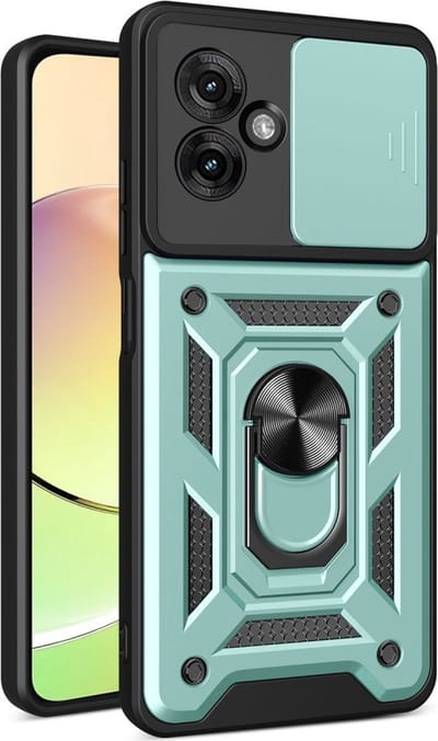 Coverup Hoesje - Geschikt voor Motorola Moto G55 Hoesje - Coverup Armor Ring Kickstand Back Cover met Camera Shield - Mintgroen
