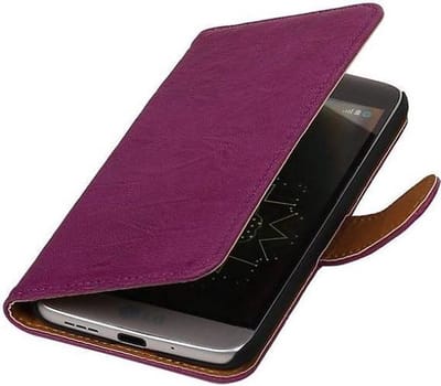 Washed Leer Bookstyle Wallet Case Hoesje - Geschikt voor LG G2 Mini Paars