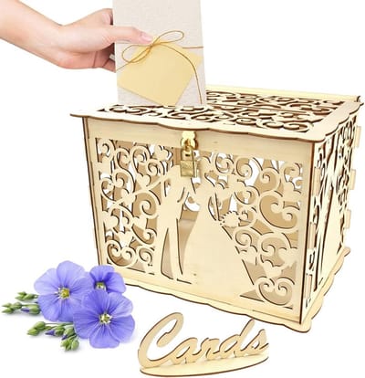 Houten Kaartenbox voor Bruiloft en Feest - Decoratieve Geschenkdoos met Slot