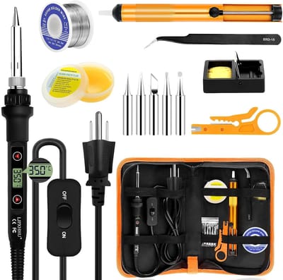Soldeerbout Set voor Solderen en Houtbranden – 13‑Delige set – Regelbare Temperatuur 180‑520°C – Houtbrander – Inclusief Soldeerbout, Verwisselbare Tips, Desoldeerpomp & Opbergetui