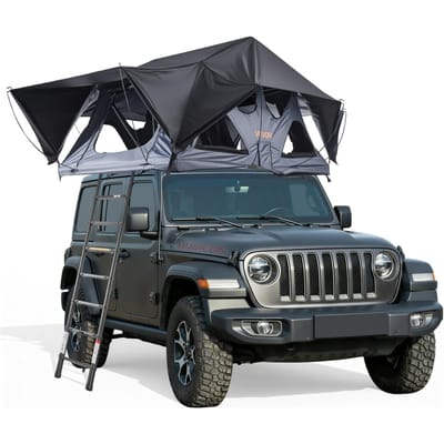 Daktent, 2-3 Persoons Opvouwbare Aluminium Daktent met Driekleurig LED-licht, Dik Matras & 10 Ramen, Waterdicht Winddicht Overland Kamperen