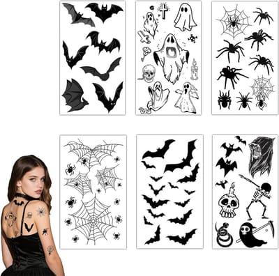 Creepy Spinnen Tattoos voor Halloween, Tijdelijke Tattoo Stickers voor Feestjes, Kostuums en Decoratie, 6 Vellen, Geschikt voor Volwassenen en Kinderen