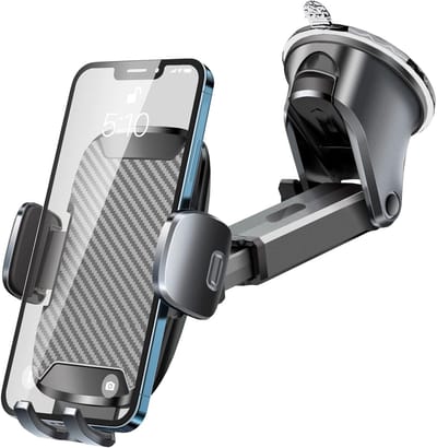 Famanu Houder voor mobiele telefoon, voor in de auto, superzuigkracht, zuignap voor dashboard/voorruit/bureau, 360 graden rotatie, universeel