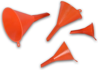 1 Set van 4 stuks Oranje Plastic Trechters in Diverse Maten | Ideaal voor Keuken, Klussen en Huishoudelijk Gebruik