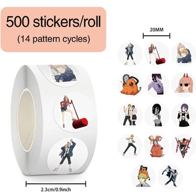 500 Stuks Chainsaw Man Anime Stickers Rol Waterdichte Vinyl Decals Voor Laptop Gitaar Dagboek Fles Envelop Kantoorbenodigdheden Kinderen Cadeau
