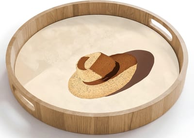 Dienblad rond 40x40 cm - Schootdienblad hout - Hoed - Minimalistisch - Schaduw - Beige - Borrelplank rechthoek - Plateau houten dienbladen