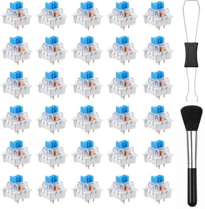 Namajunas - 50 Stuks Blauwe Toetsenbordschakelaars Clicky Mechanisch Toetsenbord - DIY Toetsenbord Vervangingsset met Schakelaartrekker en Borstel - Toetsenbord schakelaar voor Gaming Toetsenborden Computeraccessoires