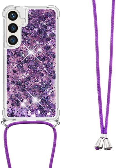 Coverup Hoesje - Geschikt voor Samsung Galaxy S25 Hoesje - Coverup Liquid Glitter Back Cover met Koord - Paars