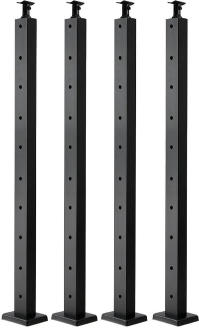Tralie Palen Set, 4 Stuks 91.4x2.54x5.08 Cm - RVS 304 Materiaal - Gebogen Bevestiging - voor Trapleuningen