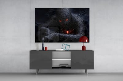 Glasschilderij Spider Stijl Kunst - Donkere Superhero Wanddecoratie - Moderne Design - 90 x 60 cm