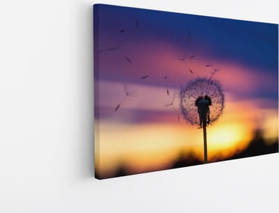Saammp Canvas Schilderij - Paardenbloem in zonsondergang - Abstract - 45x30 - Foto op canvas - Wanddecoratie - Muurdecoratie Woonkamer - Kantoor Decoratie
