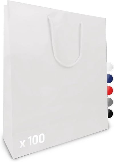 Set van 100 Glanzende Cadeauzakjes met Handvat - Wit Rechthoekig Papier - Groot Formaat voor Cadeaus