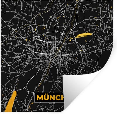 Muurstickers - Sticker Folie - München - Goud - Stadskaart - Plattegrond - Kaart - Duitsland - 100x100 cm - Plakfolie - Muurstickers Kinderkamer - Zelfklevend Behang XXL - Zelfklevend behangpapier - Stickerfolie