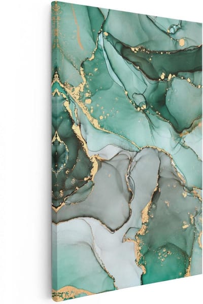 Artaza Canvas Schilderij Marmer Groen - 20x30 cm - Klein - Muurdecoratie Abstract - Wanddecoratie Goud - Kamer Accessoires