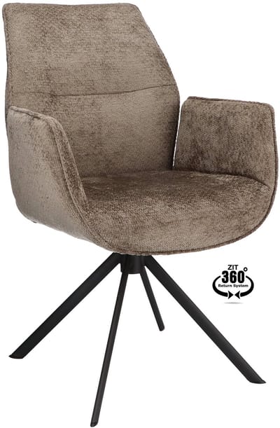 Icon Living - Armstoel Lux - Stof Movie Taupe - Leg Black 360° Return-System