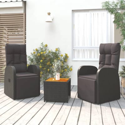 vidaXL - 3-delige - Loungeset - poly - rattan - en - massief - acaciahout - zwart