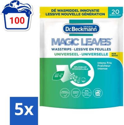 5 x Dr. Beckmann - Magic Leaves Universeel - Wasstrips - Witte en Gekleurde Was - 20 Wasbeurten - Wasstrips - Wasstrips Wit - Wasstrips Gekleurd - Wasstrips 20 Beurten - Wasstrips Milieuvriendelijk