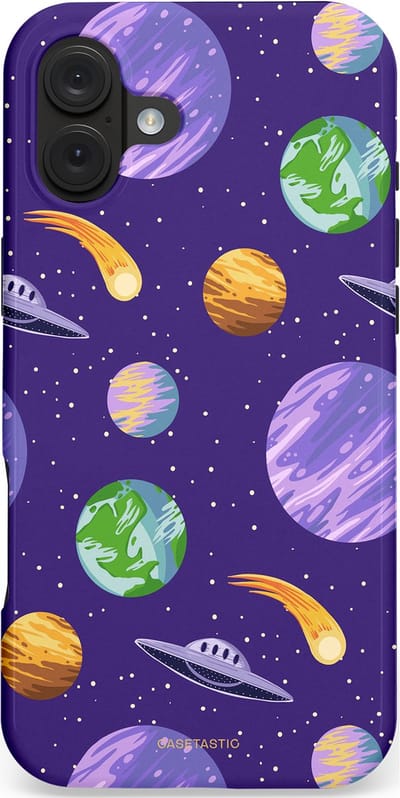 Casetastic hoesje geschikt voor Apple iPhone 16 Plus - MagSafe - Dubbellaagse bescherming - Ufo verkeer - Fashion Case - Donkerblauw Lavendel