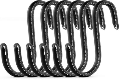 Brute Strength - Leren S-haken - Zwart - 6 stuks - Kledinghaak – Leer - kapstokhaak - Ophanghaken – handdoekhaakjes