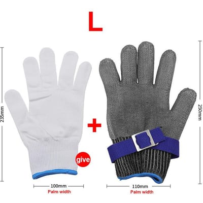 Roestvrij Staal Handschoen Snijbestendig Metaalgaas Kettingmail Handschoen voor Vlees Snijden Kettingzaag Werk Zilver Grijs M 23,5cm L zilvergrijze kleur