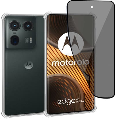 Geschikt voor Motorola Edge 50 Ultra - Hoesje + Privacy Screenprotector – Privé - Beschermglas Folie - Privé GuardCover