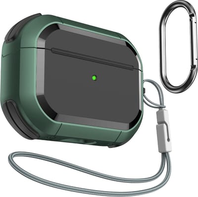 Armor Hoesje ontworpen voor AirPods Pro 2 hoes en AirPods Pro Case, met sleutelhanger en sleutelkoord schokbestendige robuuste beschermhoes voor AirPods Pro/Gen 2 (groen)
