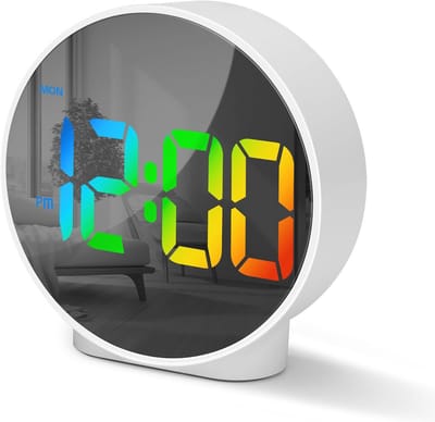 SnelShoppen - Digitale Wecker met Gebogen LED Display, Ronde Tafelklok met Dubbele Alarmfunctie, Snooze, 4 Helderheidsniveaus, 12/24 Uur Weergave voor