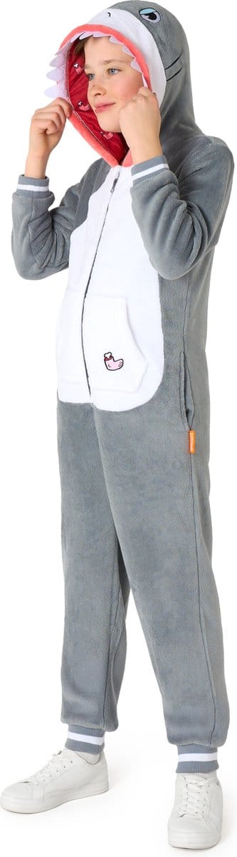 OppoSuits Haaien Onesie Kids - Unisex - Shark Fleece Jumpsuit - Carnavalskleding - Dieren Verkleedpak Voor Kinderen - Grijs - Maat: S - EU92/98 - 2-4 Jaar
