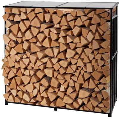Râtelier à bois avec toit incliné, Support à bois d'extérieur de 1,85 m, Abri de stockage de bûches de 1/4 de corde, Capacité de poids maximale de 299 kg, Stockage de bois en métal thermolaqué