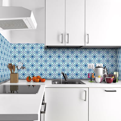 Zelfklevende muurstickers in de vorm van tegels voor keuken en badkamer - 60 Azulejos Calla cementtegelstickers - 60 stickers 10x10cm