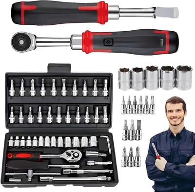 Mechanische Toolkit - Reparatieset Gereedschap - Auto Onderhoud - Chroom Vanadium Staal - 2.09 Pond - Zwart