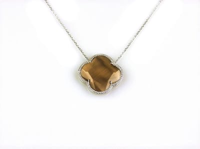 model Fiori klein ketting in zilver bruine klaver