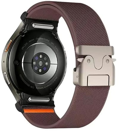 Nylon bandje - geschikt voor Samsung Galaxy Watch 7 (40 & 44mm) / Watch 6 (Classic) / Watch 5 (Pro) / Watch 4 (Classic) / Watch FE - parachute sluiting - paars bruin