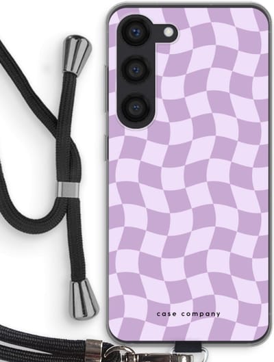 Case Company® - Hoesje met koord geschikt voor Samsung Galaxy S23 hoesje met Koord - Grid Paars - Telefoonhoesje met Zwart Koord - Bescherming aan alle Kanten en Over de Schermrand