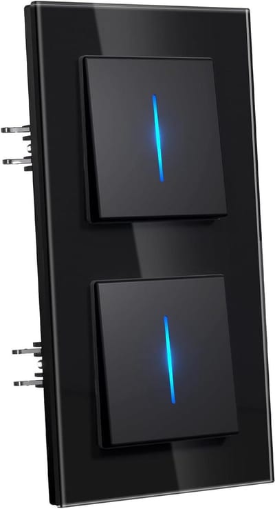 Inbouwlichtschakelaar Glas - Wandschakelaar Licht - Verlichting Bediening - Blauw Oriëntatielicht - Double 1 Group 1 Way - Zwart