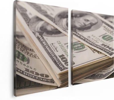 Artaza Canvas Schilderij Tweeluik Dollar Geld Briefjes - 120x80 - Foto Op Canvas - Canvas Print