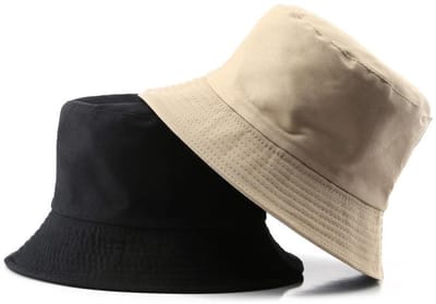Buckethat reversible - Vissershoedje - Festival hoedje - Zonnehoed - Emmerhoed - Hoofddeksel - Katoen - Zomeraccessoire - Volwassenen - One size fits all - Zwart/beige - Jonyx