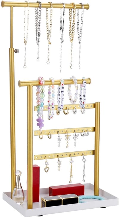 Dailygoods- Sieradenstandaard 30 cm Hoogte - Verstelbare Sieradenorganisator - Gelaagde Sieradenboomstandaard - Metalen Basis - Voor Oorbellen/Kettingen/Armbanden - Eenvoudig en Stijlvol - Sieradenhouder