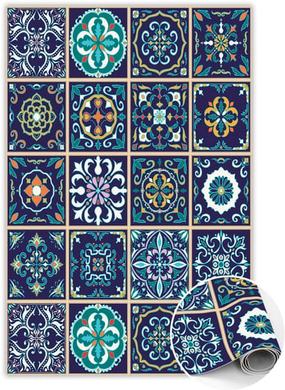 Tulup Vinyl Tapijt - Portugese tegels Vloerkleed Op Vinyl - 60 x 90 cm - Blauw Vinylmat - PVC Floor Mat - PVC Vloer Mat - Keukentapijt - Haltapijt