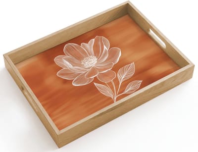 Dienblad hout 40x30 cm - Schootdienblad - Bloem - Minimalistisch - Wit - Borrelplank rechthoek - Plateau dienbladen