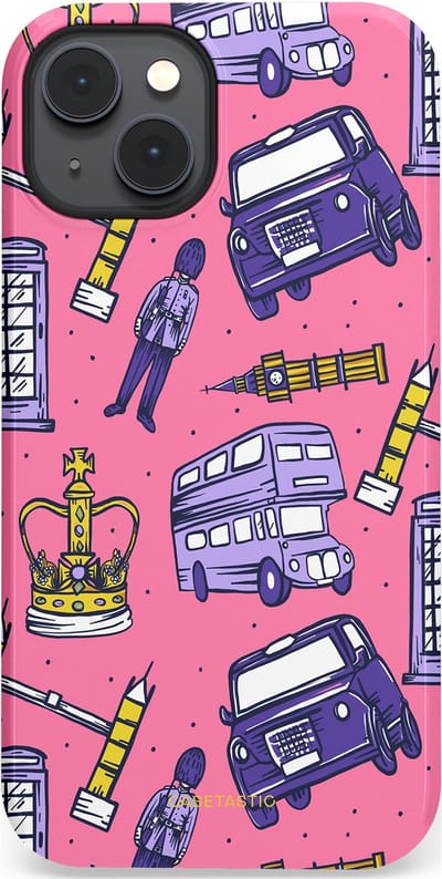 Casetastic Hoesje Geschikt voor Apple iPhone 14 Magsafe - Stijlvolle Beschermende Duo-layer Case - Brits London Roze Avontuur - Londen