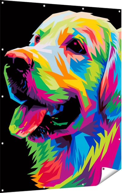 Gards Tuinposter Kleurrijke Hond - Abstract - 120x160 cm - Tuindoek - Tuindecoratie - Wanddecoratie buiten - Tuinschilderij